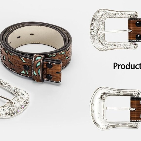 Adjustable-Vintage-Western-Cowboy-Belt Women Men - Cowboy-Style Engraved-Buckle - Picture 8 of 11